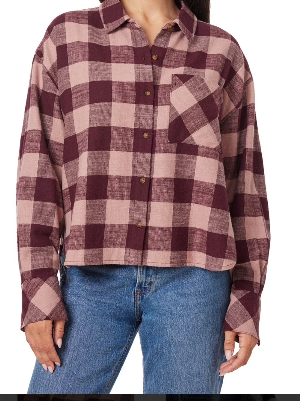 Nwt  Plaid Button-Up Shirt - Mauve/Burgundy Size Lg